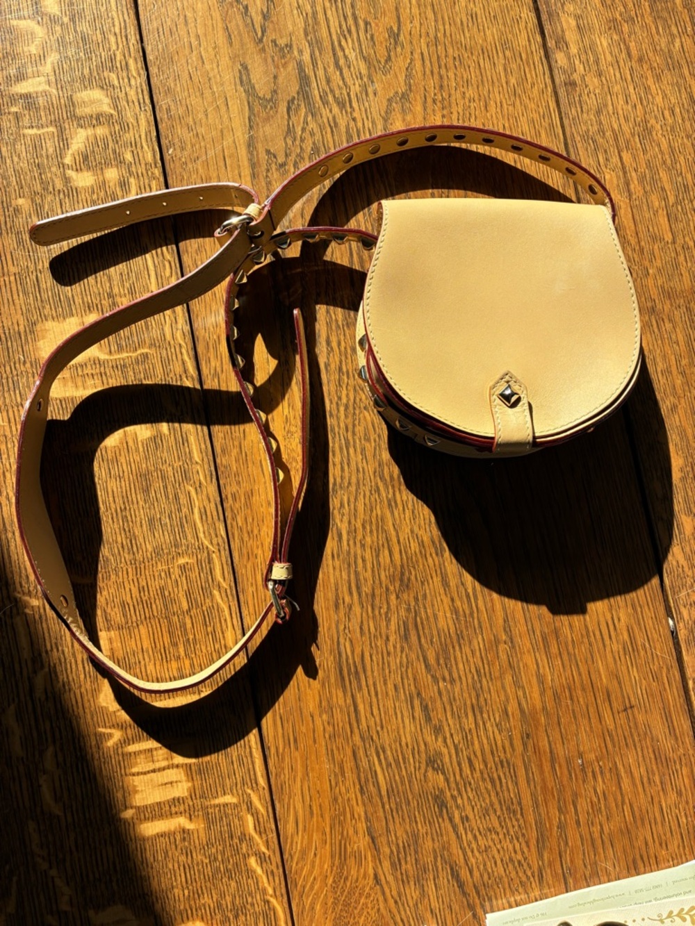 Rebecca Minkoff Warm Camel Color Leather Saddle Crossbody with Studded Strap